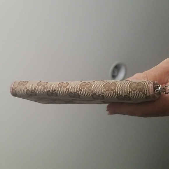 Gucci Monogram Canvas Long Accordion Heart Charm Zip Wallet w/Pink Leather Trim - Picture 3 of 16